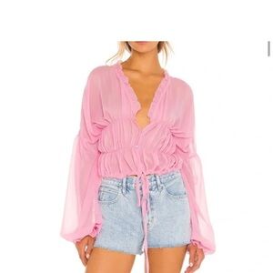 Top Sheer See Through Tops for Women Long Puff Sleeve Chiffon new 🆕